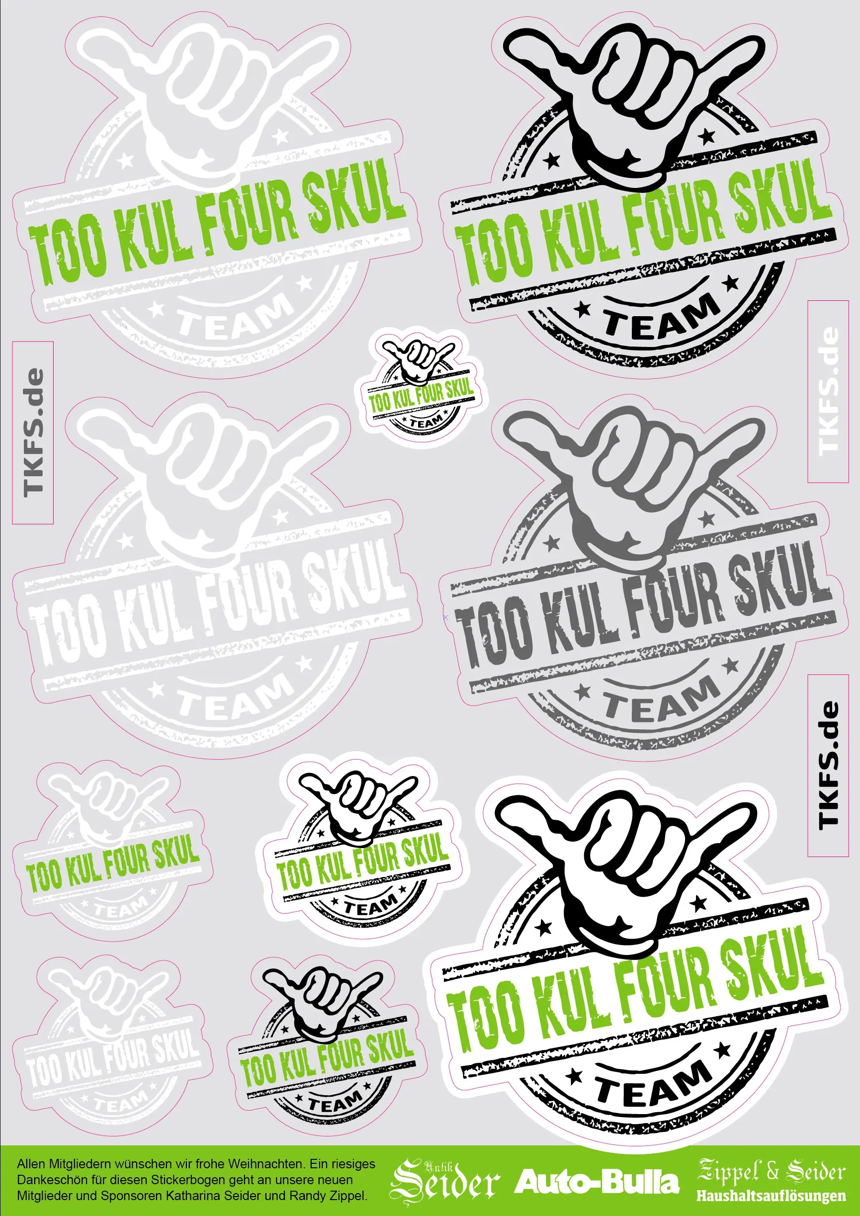 Stickerbogen Too Kul Four Skul